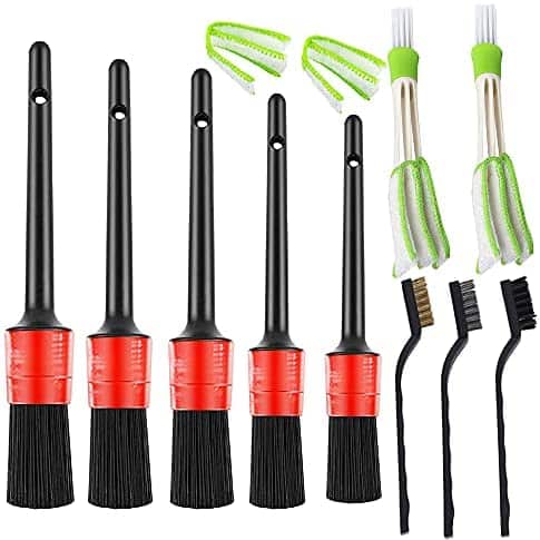 12 Pcs Auto Car Detailing Brush Kit for Cleaning Interior, Exterior, Wheels, Rims and Leather – 5 Detail Brush, 3 Wire Brush, 2 Automotive Air Conditioner Brush and 2 Air Vent Cleaner Cloth