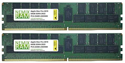 128GB 2x64GB DDR4-2933Mhz PC4-23400 288-Pin LRDIMM Memory for Apple Mac Pro 2019 7,1 by NEMIX RAM
