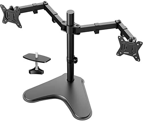 13-32” Dual Monitor Stand, Heavy-Duty Free Standing Two Arm Monitor Mount for Two 13 to 32 inch LCD Flat Curved with Swivel, Swivel and Tilt, 17.6lbs per Arm
