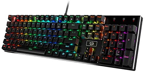 Redragon K556 RGB LED Backlit Wired Mechanical Gaming Keyboard, Aluminum Base, 104 Standard Key, Red Switches