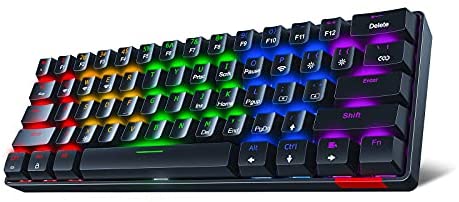 Mechanical Wireless Keyboard, Inphic V930B Mini 60% Compact Office/Gaming Bluetooth Keyboard, 61 Keys Small Mechanical Keyboard, Blue Switch, RGB Backlit Wired Keyboard Type-C for PC, Laptop, Pad