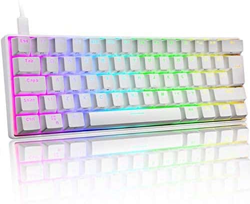 60% Mechanical Gaming Keyboard Mini Portable with Rainbow RGB Backlit Full Anti-Ghosting 61 Key Ergonomic Metal Plate Wired Type-C USB Waterproof for Typist Laptop PC Mac Gamer (White/Red Switch)