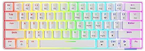 Havit Wireless 60% Mechanical Keyboard 61 Keys Rainbow Backlit Gaming Keyboard Bluetooth 5.0/Type-C Wired Programmable Computer Keyboard with Red Switch for Multi-Devices PC Mac Laptop (White)