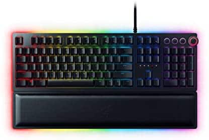 Razer Huntsman Elite Gaming Keyboard: Fastest Keyboard Switches Ever – Clicky Optical Switches – Chroma RGB Lighting – Magnetic Plush Wrist Rest – Dedicated Media Keys & Dial – Classic Black