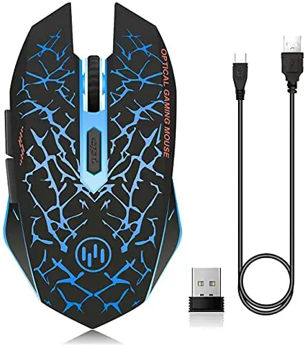 VEGCOO C12 Rechargeable Wireless Gaming Mouse Mice Silent Click Cordless Mouse 7 Smart Buttons PC Gaming Mouse Mice Advanced Technology with 2.4GHZ Up to 2400DPI (C12 Blue)