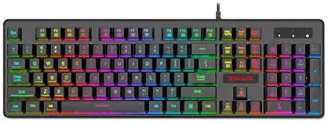 Redragon K509-RGB PC Gaming Keyboard 104 Key Quiet Low Profile RGB Keyboard Backlit Dyaus Mechanical Feel Keyboard for Windows PC (Without Edge Side Light Illumination)