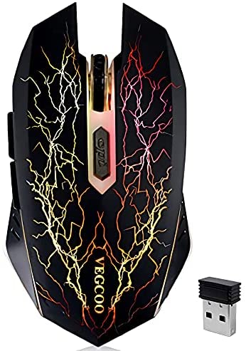 Wireless Gaming Mouse, VEGCOO C8 Silent Click Wireless Rechargeable Mouse with Colorful LED Lights and 2400/1600/1000 DPI 400mah Lithium Battery for Laptop and Computer (C11 Black)