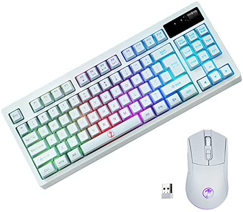 ZJFKSDYX C87 Wireless Gaming Keyboard and Mouse Combo, 2.4G Wireless Connection, Support 10 Kinds of RGB Lighting Effects, Mute Button Supports Charging (White