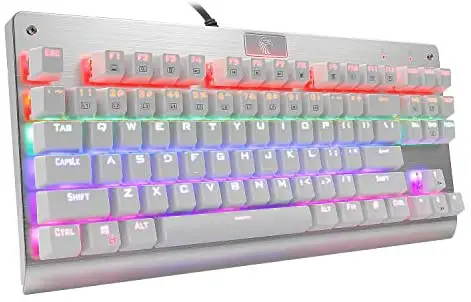 HUO JI E-Yooso Z-77 Mechanical Gaming Keyboard with Rainbow LED Backlit, Black Switches, 87 Keys Anti-Ghosting for Mac, PC, White