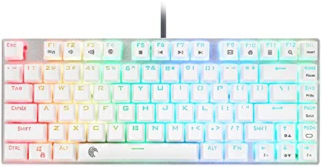 HUO JI E-Yooso Z-88 RGB Mechanical Gaming Keyboard, Metal Panel, Red Switches, 60% Compact 81 Keys Hot Swappable for Mac, PC, Silver and White