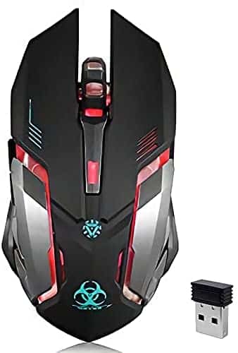 Wireless Gaming Mouse, VEGCOO C8 Silent Click Wireless Rechargeable Mouse with Colorful LED Lights and 2400/1600/1000 DPI 400mah Lithium Battery for Laptop and Computer (C9 Black)