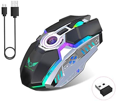 Rechargeable 2.4G Wireless Gaming Mice with USB Receiver and RGB Colors Backlit for Laptop,Computer PC and MacBook (600 Mah Lithium Battery)- Black