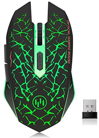 VEGCOO C12 Rechargeable Wireless Gaming Mouse Mice Silent Click Cordless Mouse 7 Smart Buttons PC Gaming Mouse Mice Advanced Technology with 2.4GHZ Up to 2400DPI (C12 Green)