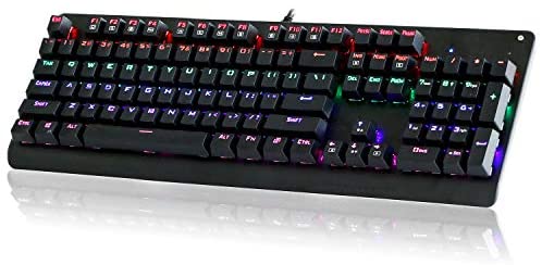 Mechanical Keyboard, E-YOOSO K600 LED Rainbow Backlit Mechanical Gaming Keyboard 104 Key Gamers Keyboard PC Computer USB Wired Gaming Keyboard Red Switches (Black)