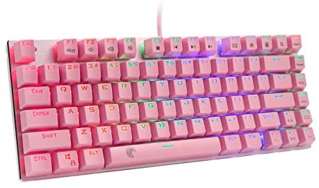 HUO JI E-Yooso Z-88 RGB Mechanical Gaming Keyboard, Blue Switches, 60% Compact 81 Keys Hot Swappable for Mac, PC, Cute Pink