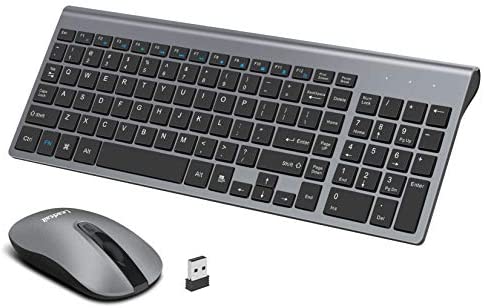 Wireless Keyboard and Mouse Combo, LeadsaiL Compact Quiet Full Size Wireless Keyboard and Mouse Set 2.4G Ultra-Thin Sleek Design for Windows, Computer, Desktop, PC, Notebook, Laptop (Black+Grey)