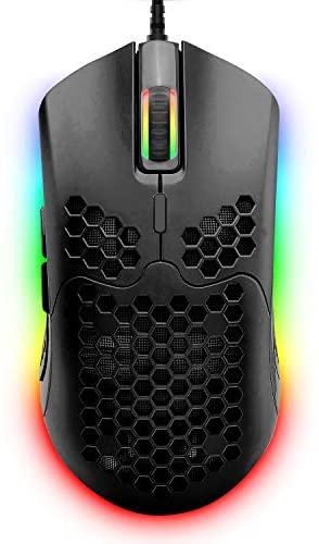 Wired Lightweight Gaming Mouse,6 RGB Backlit Mouse with 7 Buttons Programmable Driver,6400DPI Computer Mouse,Ultralight Honeycomb Shell Ultraweave Cable Mouse for PC Gamers,Xbox,PS4(Black)