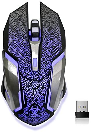 Wireless Gaming Mouse, VEGCOO C8 Silent Click Wireless Rechargeable Mouse with Colorful LED Lights and 2400/1600/1000 DPI 400mah Lithium Battery for Laptop and Computer (C9 Silver)
