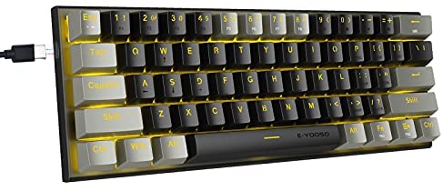60% Mechanical Keyboard, E-YOOSO Gaming Keyboard with Blue Switches and Solid Color Backlit Small Compact Keyboard 60 Percent Keyboard Mechanical, Portable 60 Percent Gaming Keyboard Gamer(Black Grey)