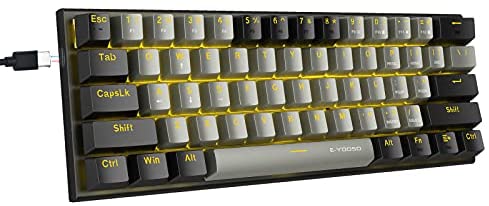 60% Mechanical Keyboard, E-YOOSO Gaming Keyboard with Red Switches and Solid Color Backlit Small Compact Keyboard 60 Percent Keyboard Mechanical, Portable 60 Percent Gaming Keyboard Gamer(Grey Black)