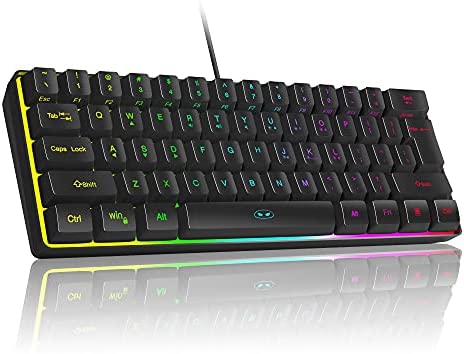 Mini 60% Gaming Keyboard, RGB Backlit 61 Key Ultra-Compact Keyboard, MageGee TS91 Ergonomic Waterproof Mechanical Feeling Office Computer Keyboard for PC, MAC, PS4, Xbox ONE Gamer(Black)
