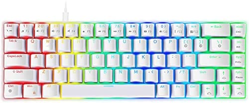 NPET K61 60% Mechanical Gaming Keyboard, RGB Backlit Ultra-Compact Gaming Keyboard, Mini Wired Computer Keyboard with Brown Switches for Windows PC Gamers (68 Keys, White)
