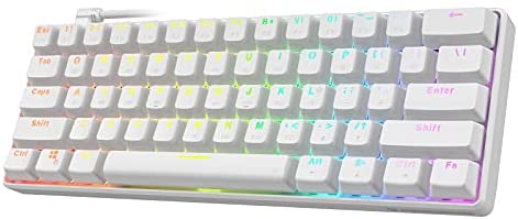 Punkston TH61 60% Mechanical Gaming Keyboard,RGB Backlit Wired Ultra-Compact Mini Mechanical Keyboard Full Keys Programmable White (Optical Blue Switch)