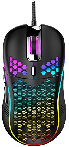Honeycomb Wired Gaming Mouse, RGB Backlight and 7200 Adjustable DPI, Ergonomic and Lightweight USB Computer Mouse with High Precision Sensor for Windows PC & Laptop Gamers (Black)