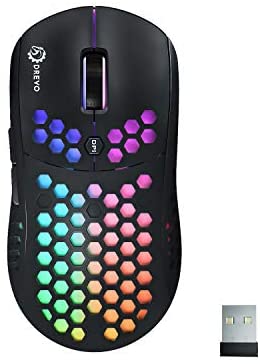 DREVO Falcon Wireless Lightweight Gaming Mouse with Full RGB , High-Grade PAW3335 Optical Sensor, Low-Latency 2.4G Wireless Connection,16000 DPI, 400IPS, Ultra-Soft Cable – Black