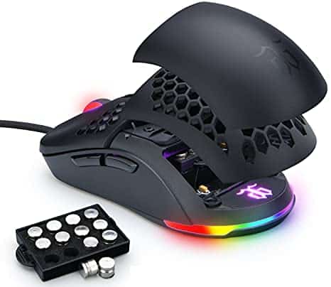 DGG ST-M5 12,000 DPI RGB Ambidextrous Wired Gaming Mouse,Ultralight Honeycomb Mouse,Side Wing and Personalized Weights Design Ergonomic Gaming Mice Left Handed or Right Handed