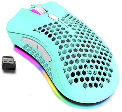 Lightweight Gaming Mouse, Honeycomb Design Rechargeable Wireless Gaming Mouse with USB Receiver RGB Backlight Computer Mouse for Laptop PC (Cyan)