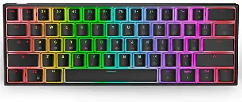 Ractous RTK61 60% Mechanical Gaming Keyboard with PBT Pudding keycap, RGB Backlit Hot Swappable Type-C 61Key Ultra-Compact Keyboard with Full Key Programmable-Black(Gateron Optical Red Switch