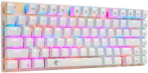 HUO JI E-Yooso Z-88 RGB Mechanical Gaming Keyboard, Red Switches, USB Wired 60% Compact 81 Keys Hot Swappable for Mac, PC, Gold and White