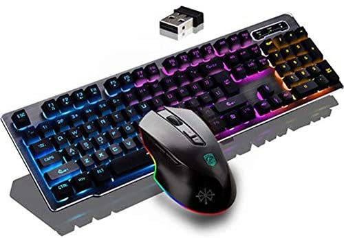 Rechargeable Keyboard and Mouse,Suspended Keycap Mechanical Feel Backlit Gaming Keyboard Mouse Set-Wireless 2.4G Drive Free,Adjustable Breathing Lamp,Anti-ghosting,12 Multimedia Keys (Black-Combo)