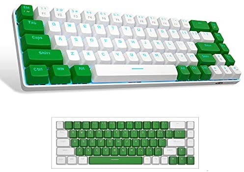 Portable 60% Mechanical Gaming Keyboard, MageGee MK-Box LED Backlit Compact 68 Keys TKL Wired Office Keyboard with Blue Switch for Windows Laptop PC Mac – White/Green