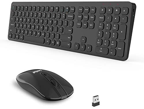 Wireless Keyboard and Mouse Combo, LeadsaiL Compact Quiet Full Size Wireless Keyboard and Mouse Set 2.4G Ultra-Thin Sleek Design for Windows, Computer, Desktop, PC, Notebook, Laptop (BAT Black)