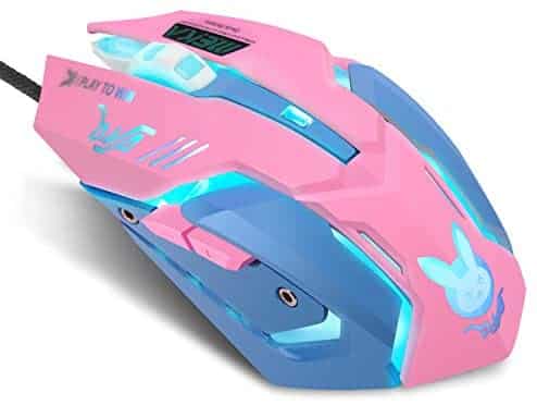 Gaming Mouse,7 Colors Backlit Optical Game Mice Ergonomic USB Wired with 2400 DPI and 6 Buttons 4 Shooting for Computer/Win/Mac/Linux/Andriod/iOS. (Pink & Blue)