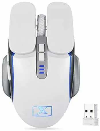 CROOWTIGER M215 White Mechanical Wireless Gaming Mouse,4 DPI(2400), Programmable Macro Recording Side Buttons,4 Colorful Breath RGB Backlits,Intelligent Power Saving