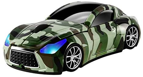 Usbkingdom 2.4GHz Wireless Mouse Sport Car Shape Mobile Optical Gaming Mouse with USB Receiver 1600DPI 3 Buttons for PC Laptop Computer (Camouflage Green)