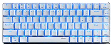 FIRSTBLOOD ONLY GAME. AK33 Geek Mechanical Keyboard, 82 Keys Layout, Blue Switches, Blue LED Backlit, Aluminum Portable Wired Gaming Keyboard, Pluggable Cable, for Games Work and Daily Use, White