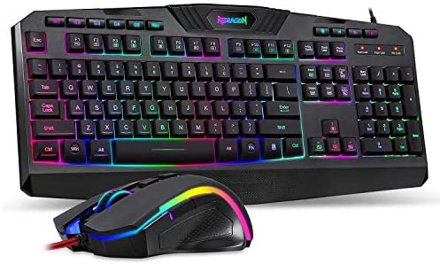 Redragon S101-BB PC Gaming Keyboard Mouse Combo RGB LED Backlit Wired with Macro & Multimedia Keys, 8 Buttons RGB Backlit Mouse 7200 DPI for Windows Computer Gamers (Gaming Mouse and Keyboard Set)