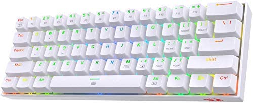 Redragon K630 Dragonborn 60% Wired RGB Gaming Keyboard, 61 Keys Compact Mechanical Keyboard with Tactile Blue Switch, Pro Driver Support, White