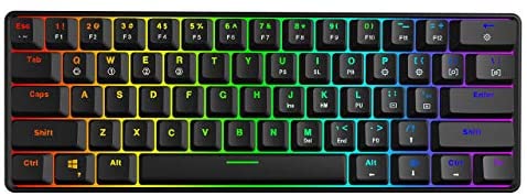 GK61 Mechanical Gaming Keyboard – 61 Keys Multi Color RGB Illuminated LED Backlit Wired Programmable for PC/Mac Gamer (Gateron Optical Yellow, Black) (Renewed)