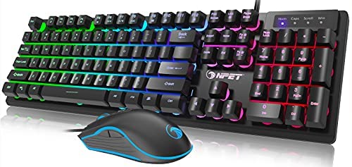 NPET S20 Wired Gaming Keyboard Mouse Combo, LED Backlit Quiet Ergonomic Mechanical Feeling Keyboard, Backlit Gaming Mouse 3200 DPI, for Desktop, Computer, PC