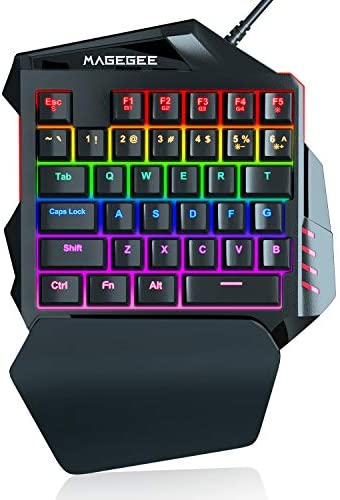 One-Handed RGB Mechanical Gaming Keyboard, 35 Keys Rainbow Backlit Wired Keyboard, Blue Switches, Support Wrist Rest, Portable Mini Gaming Keypad with Programmable Keys Macro Recording