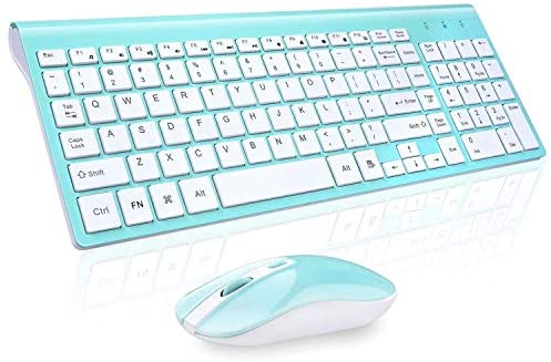 Wireless Keyboard Mouse Combo, cimetech Compact Full Size Wireless Keyboard and Mouse Set 2.4G Ultra-Thin Sleek Design for Windows, Computer, Desktop, PC, Notebook, Laptop – (Turqouise)