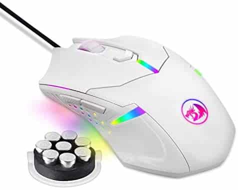 Redragon M601 RGB Gaming Mouse Backlit Wired Ergonomic 7 Button Programmable Mouse Centrophorus with Macro Recording & Weight Tuning Set 7200 DPI for Windows PC (White)