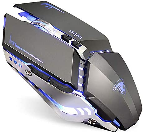 TENMOS T12 Wireless Gaming Mouse Rechargeable, 2.4G Silent Optical Wireless Computer Mice with Changeable LED Light Compatible with Laptop PC, 7 Buttons, 3 Adjustable DPI (Grey)