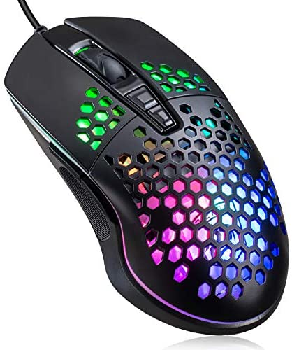 Lightweight Gaming Mouse, Wired USB PC Gaming Mice with Ultralight Honeycomb Shell, RGB Chroma LED Light, 6400 DPI Adjustable, Pixart 3325, Programmable 7 Buttons Mouse for Windows 7/8/10/XP
