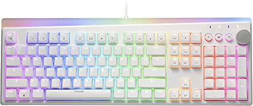 i-rocks K71M RGB Mechanical Gaming Keyboard with Media Control Knob, Gateron Switches (Brown), 104 Keys w/Full NKRO, PBT Keycaps, Multimedia Hotkeys, Detachable USB-C Cable and Onboard Storage, White